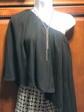 Express One Shoulder Black Cape Top Blouse XS TOP ONLY